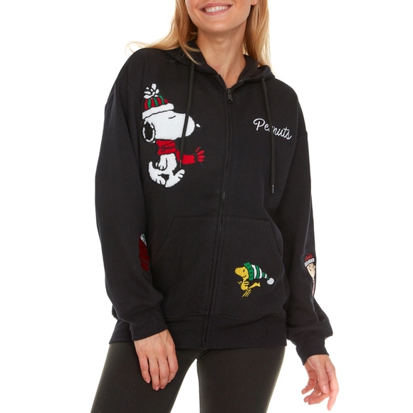 NWT Licensed Ladies Character PEANUTS SNOOPY Holiday Full Zip Up Hoodie Jacket L - Picture 4 of 11
